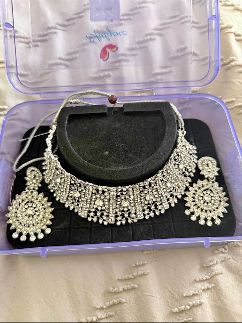 Silver-Tone Bridal Choker Necklace and Earrings Set Indian set
